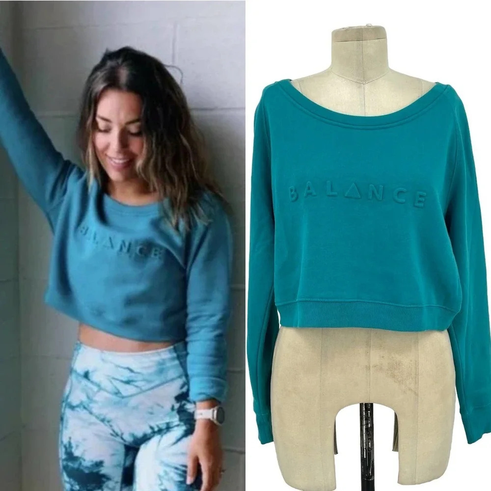 Balance Athletica The Essence Cropped Sweatshirt Marine Teal Size Medium